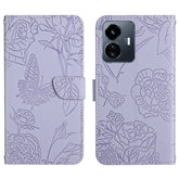 HT03 Skin Feel Butterfly Embossed Flip Leather Phone Case